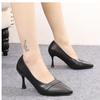 Zapatos de Tacón Alto de Etiqueta para Mujer, Zapatos de Tacón de Aguja de Cuero Suave para Mujer, Zapatos Formales de Cuero Negros de Tacón Medio con Punta para Entrevista de Trabajo para Mujer