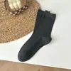 Calcetines de Algodón Peinado para Mujer Estilo Coreano Retro Lunares Calcetines de Media Caña Primavera y Otoño Suaves y Amigables con la Piel Calcetines Largos con Volantes de Encaje
