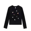 Camiseta de Manga Larga para Mujer, Estilo Nuevo de Primavera y Otoño, Estampado de Gato y Perro de Dibujos Animados, Corte Ajustado, Versátil, Cuello Redondo, Hombro Normal, Top, Capa Base