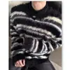 Suéter con Diseño Rayado Blanco y Negro Estilo Retro Americano para Hombre, Tejido de Imitación de Visón Simple y de Alta Gama para Parejas