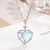 Colar com Pingente de Coração de Pedra da Lua e Zircônia para Mulheres, Simples e Fashion, Design Versátil Novo Tendência, Acessório de Corrente de Clavícula de Luxo