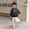 Ropa infantil de otoño, sudadera de rayas para niños, top casual de manga larga con cuello redondo, suéter holgado elegante y moderno