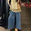 Calça pantalona MokeWide, novo estilo chinês, cós elástico com cordão, caimento solto, calça-saia pantalona