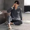 Pijama para Hombre de Modal Estilo Primavera y Otoño Manga Larga Pantalón Largo Color Sólido Cuello Redondo Pulóver Sencillo Casual