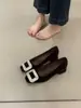 Sapatilhas Pretas com Strass e Forro de Lã, Estilo Francês, Salto Grosso Quadrado, para Mulheres, Novo Estilo 2025, Salto Médio, Sapatos Elegantes para Trabalho