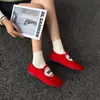 317-25 Sapatos Femininos Planos Versáteis e Fashion Coloridos Estilo Chanel com Laço Frontal Boca Rasa Camurça Sintética Bico Redondo Couro Macio