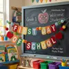 Exclusivo para ventas transfronterizas: Set de decoración para área de aprendizaje con pancarta de pompones de fieltro en forma de manzana y banderines de tirar para decoración de aula de regreso a clases para niños