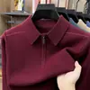 Venta al por mayor transfronteriza de suéteres gruesos de punto con cuello de solapa y media cremallera para hombres de mediana edad, nuevo jersey cálido de capa base para otoño e invierno
