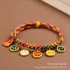 Pulseira de cinco caminhos do Deus da Riqueza tecida estilo Xizang pulseira flor de pessegueiro joia estilo étnico pulseira thangka retrô ajustável presente