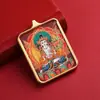 Collar Thangka del Tíbet Pintado a Mano con Pintura Dorada Cinco Dioses y Ocho Santos Patronos Zorro Hada Colgante Thangka de Acero de Titanio Collar de Estilo Étnico