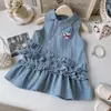 Vestido Xadrez Sem Manga para Meninas 2026 Verão Novo Estilo Roupa de Bebê Menina Doce Patchwork Renda Colete Vestido Princesa