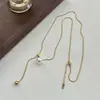 2026 Nuevo Estilo Perlas Cuentas Desplegable Ajustable Largo Acero de Titanio Collar Cadena de Suéter Lujo Ligero Nicho Accesorio de Alta Gama