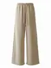 0136 Calça de Lã de Seda de Amora com Forro de Lã, Espessa, Cintura Elástica com Cordão, Perna Larga, Quente e Emagrecedora, Cintura Alta, Casual Estilo Japonês e Coreano
