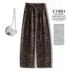 Pantalones de Satén de Seda Helada para Verano 2026 Estampado de Leopardo Retro de Cintura Alta Pierna Ancha para Mujer Caída Adelgazantes Casuales Pantalones Largos Versátiles Finos