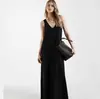 Vestido Tank Longo Casual de Cor Sólida, Decote V, Sem Mangas, Novo Estilo Europeu e Americano, Soltinho e Fluido, para Mulheres