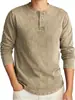 2025 Estação Europeia e Americana Independente Masculino Primavera e Outono Masculino Retrô Desgastado Manga Longa Lavada Casual Camiseta Camisa Henley