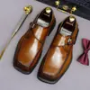 Sapatos masculinos de couro com bico quadrado, estilo britânico, com fivela, adequados para uso formal e casual, disponíveis em tamanhos grandes, couro genuíno, mocassins de calçar