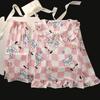 Pijamas de primavera y otoño para niñas de manga larga con cuello de muñeca, conjunto de ropa para el hogar para bebés y niñas con dibujos animados dulces y lindos