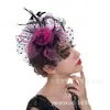 Tocados de plumas de Amazon Explosiones, accesorios para el cabello de novias europeas y americanas, tocados para festivales de carreras de caballos, tocado pequeño de malla retro