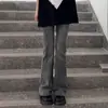 Jeans Gris Humo de Cintura Alta Ligeramente Acampanados para Mujer, Otoño Delgados de Pierna Recta Elásticos Ajustados Versátiles Pantalones de Pierna Ancha