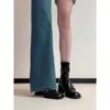 Botines Ajustados para Mujer con Tacón Alto, Tubo Corto Cuadrado de Punta con Temperamento de Nicho, Diseño de Hebilla de Cinturón Estilo Británico Elástico