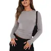 Camisa Casual Feminina Popular Europeia e Americana de Manga Longa para Primavera e Outono Cor Sólida Slim Fit Pulôver Top Roupas de Rua Femininas Camada Base