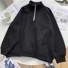 Sudadera con cuello y media cremallera con forro polar gofrado, estilo coreano, otoño e invierno, estilo BF, chaqueta holgada para mujer, estudiante