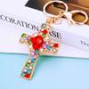Llavero de Cruz de Cristal Europeo y Americano para Coche Anillo de Metal Colgante para Bolso de Mujer con Diamantes Regalo Creativo Transfronterizo