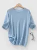 Camiseta de veludo de uma linha pronta para usar com bainha enrolada, manga curta para mulheres, top de malha fino, solto, versátil, casual, gola redonda para usar por cima