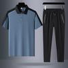 Traje deportivo de tres piezas de seda helada para hombre de mediana edad y ancianos, pantalones casuales de secado rápido de temporada, camisa polo de manga corta, ropa para hombre