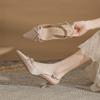 6705 Tela de Satén de Moda 2024 Nuevo Tacón Vacío con Punta de Moño Zapatos de Una Sola Capa para Mujer Sandalias Versátiles