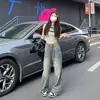 Jeans de Pierna Recta con Estampado de Estrellas para Mujer, Novedad Primavera y Otoño, Retro Nostálgico, Cintura Alta, Adelgazantes, Pantalones de Pierna Ancha Pequeña