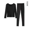 Conjunto de ropa interior térmica de doble protección contra el frío, de hilo ultra fino para mujer, nuevo otoño/invierno, color liso, versátil, amigable con la piel, sin costuras, top y pantalón de otoño para mujer