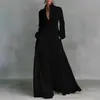 Ropa Femenina Transfronteriza Europea y Americana 2026, Nuevo Vestido Largo de Moda de Verano, Vestido de Color Sólido con Cuello Solapa y Botones para Vacaciones en la Playa