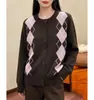 Cárdigan de punto largo con patrón de diamantes, cálido y elegante, para mujer, nueva colección Otoño 2026, chaqueta suéter retro americana