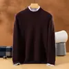 Suéter masculino de cashmere com gola alta parcial, novo estilo outono/inverno, top de manga comprida, versátil e moderno