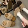 Zapatos de felpa con suela gruesa y tacón oculto, muy bonitos, para mujer, invierno, uso exterior, boca de felpa, cubretacón cálido, zueco, zapatos de algodón