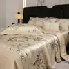 Juego de colcha de verano de alta gama de seda 120S Tencel de cuatro piezas con diseño estampado, fresco y sedoso, hipoalergénico para dormir sin ropa, colcha fina para aire acondicionado