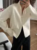 Cardigan de Tricô com Gola Alta e Zíper Duplo, Moda Simples Elegante Casual Outono 2026 Europeu e Americano