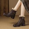 Botines Chelsea de Piel de Oveja Texturizada con Forro de Terciopelo Grueso y Cálido 2024 Invierno Botas Gruesas de Cuero con Piel y Hebilla de Cinturón para Mujer