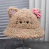Nuevo Sombrero de Pescador de Ala Pequeña Cálido de Felpa Dulce y Lindo Decorado con Lazo para Viajes al Aire Libre