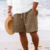Mejores Vendedores Transfronterizos Europeos y Americanos 2023 Estación Independiente de Amazon Pantalones Cortos de Algodón y Lino con Cordón Pantalones de Playa para Hombre
