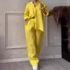 Gd2024 Conjunto de Dos Piezas de Camisa de Color Puro de Algodón y Lino Casual con Cordón y Pantalones de Pierna Ancha Transfronterizo Europeo y Americano Amazon Moda