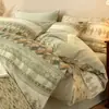 Juego de cuatro piezas vintage de algodón puro Clase A, funda nórdica y sábana de 100% algodón puro cepillado, juego de ropa de cama de tres piezas de lujo ligero para dormitorio