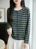 Cárdigan de punto a rayas estilo francés para mujer de principios de otoño, fino, cuello redondo, abotonado, adelgazante, versátil y con un estilo relajado y casual