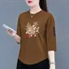 Comercio exterior transfronterizo ropa de maternidad, camiseta de manga tres cuartos para mujeres de mediana edad y mayores, top base versátil casual holgado