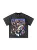 Primavera y Verano 2025 Nuevo Transfronterizo Liga de Campeones 2015 Camiseta de Algodón Pesado de Manga Corta para Hombre y Mujer Americano Vintage Lavado Viejo
