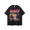 Camiseta de manga larga vintage japonesa con estampado de dibujos animados lavada vieja para hombre Hip-hop Nacional Moderna Suelta Base Top