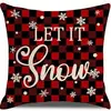 Funda de almohada navideña a cuadros estilo americano, funda de cojín cuadrado a cuadros de copo de nieve de felpa corta, funda de cojín para dormitorio