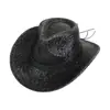 Chapéu de Cowboy com Glitter Transfronteiriço Chapéu de Cowboy com Glitter Rosa Boate Dança Carnaval Festa na Praia Topete com Glitter Dourado